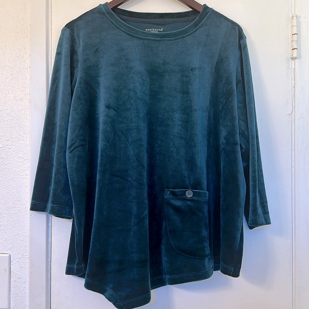 WESTBOUND | Teal Velvet Petites  Shirt | Sz. PXL